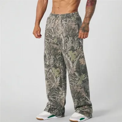 2025 New Jogger Straight Trendy Fitness Pants Men's Camouflage Wide Leg Pants Breathable running sweatpants loose men trousers