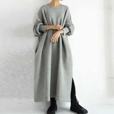 Spring Women's Long Dress Black Pocket Oversize Sweatshirt Dresses Female Warm Trendy Spring Casual Fashion Clothing Ladies