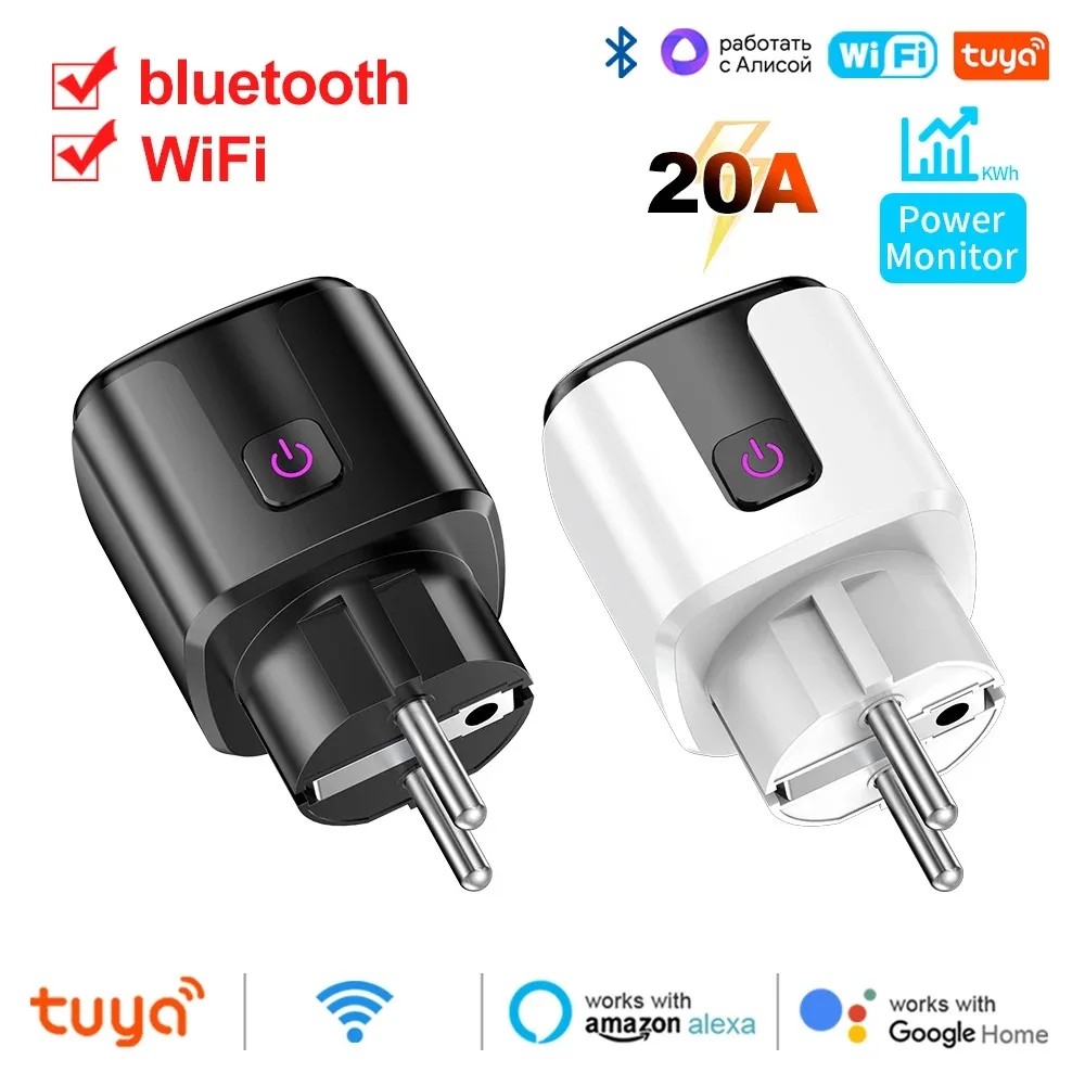 Tuya Smart EU Stecker WiFi Bluetooth 20A Buchse Power Überwachung Timer Outlet Kompatibel mit Google Home Alexa SmartThings Image