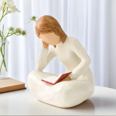 1 Resin Reading Thinker Statue - Ladies’ Book Fans’ Favorite Gifts, Send Readers/Graduate/Teacher/Students’ Literary Ornaments - Study Office Classroom Decoration Art - Christmas/Valentine’S Day/