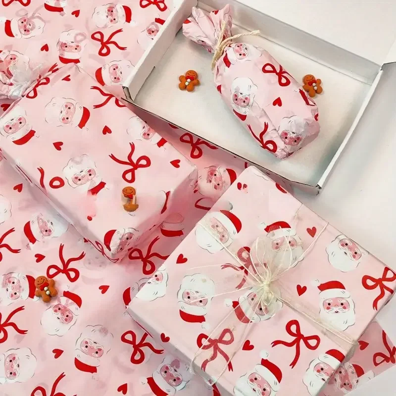 10/30/50 Stück Weihnachtsmann, Schleife, herzförmiges Seidenpapier mit rosa Muster, handgefertigtes Geschenkpapier, ideal für Weihnachtsgeschenke Image