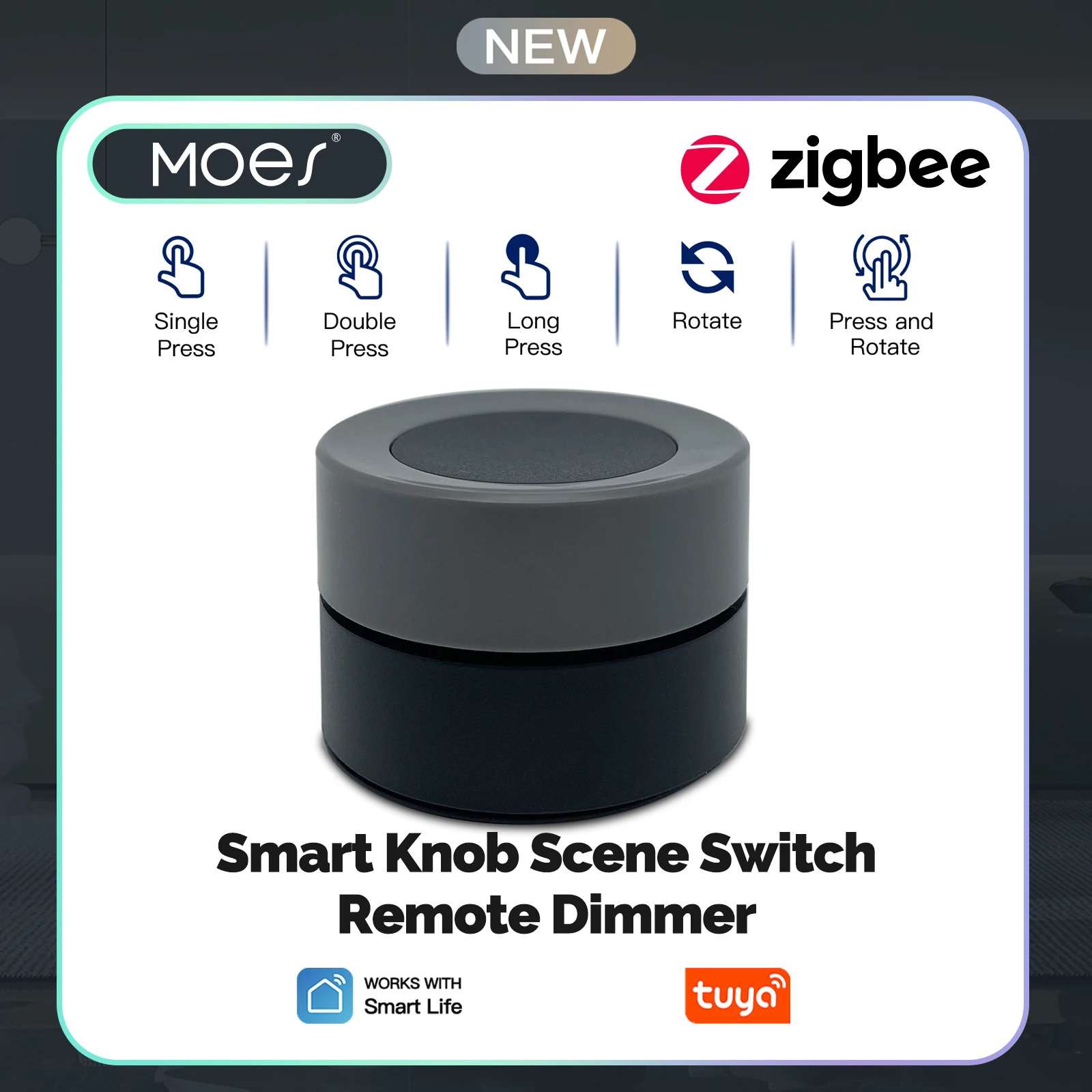 MOES Tuya ZigBee Interruttore a manopola intelligente Interruttore di scena wireless Controller di pulsanti Scenario di automazione alimentato a batteria App Smart Life