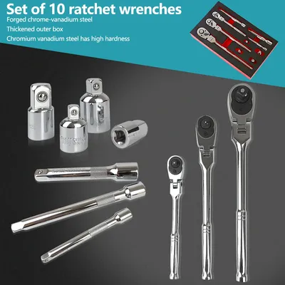10pcs moving head ratchet wrench set Ratchet wrench set 72 teeth professional maintenance wrench