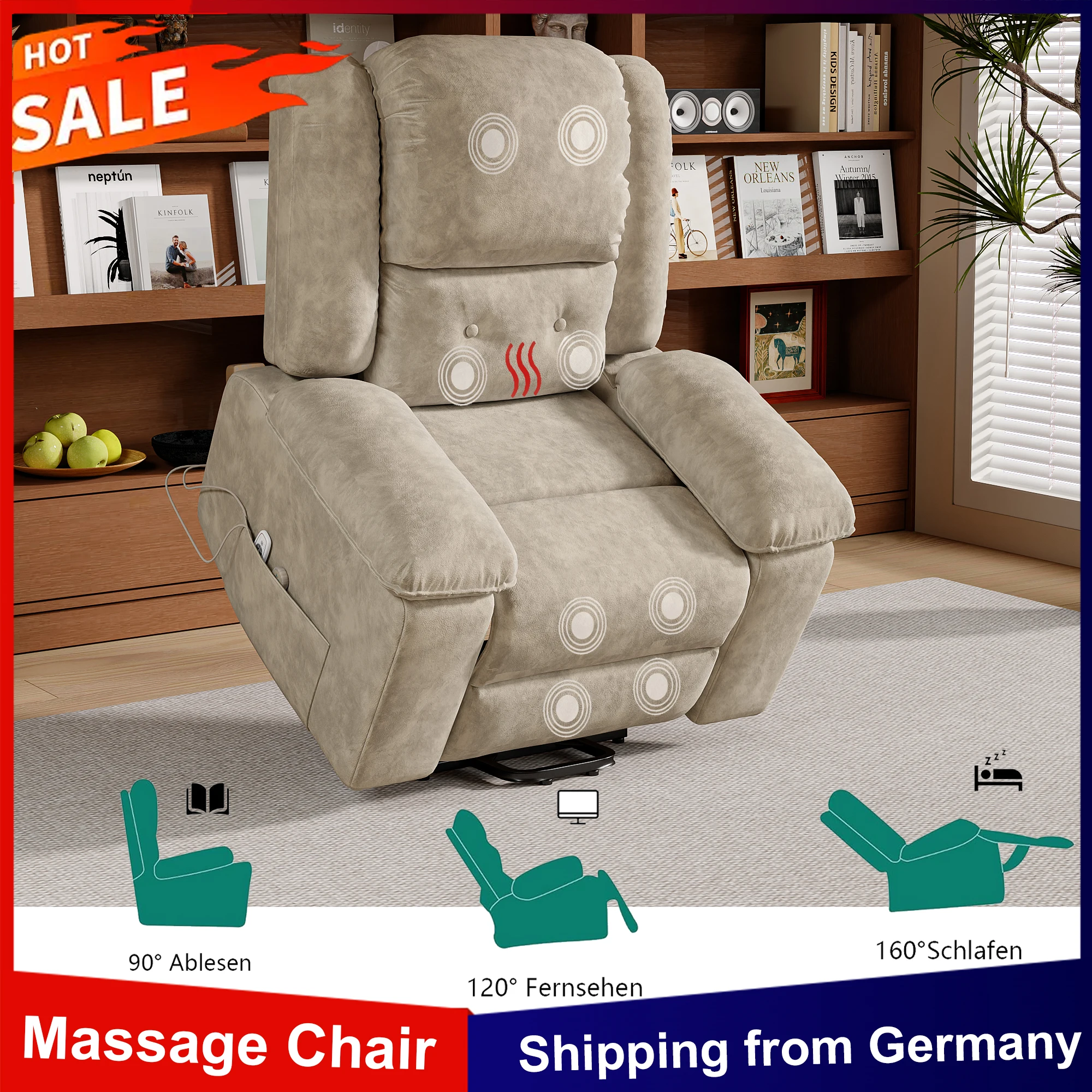 Anajqaqia Elektrischer Massagesessel mit 8-Punkt-Massage, Vibrationsheizung, Liegefunktion, Entspannungsstuhl mit Wippfunktion Image