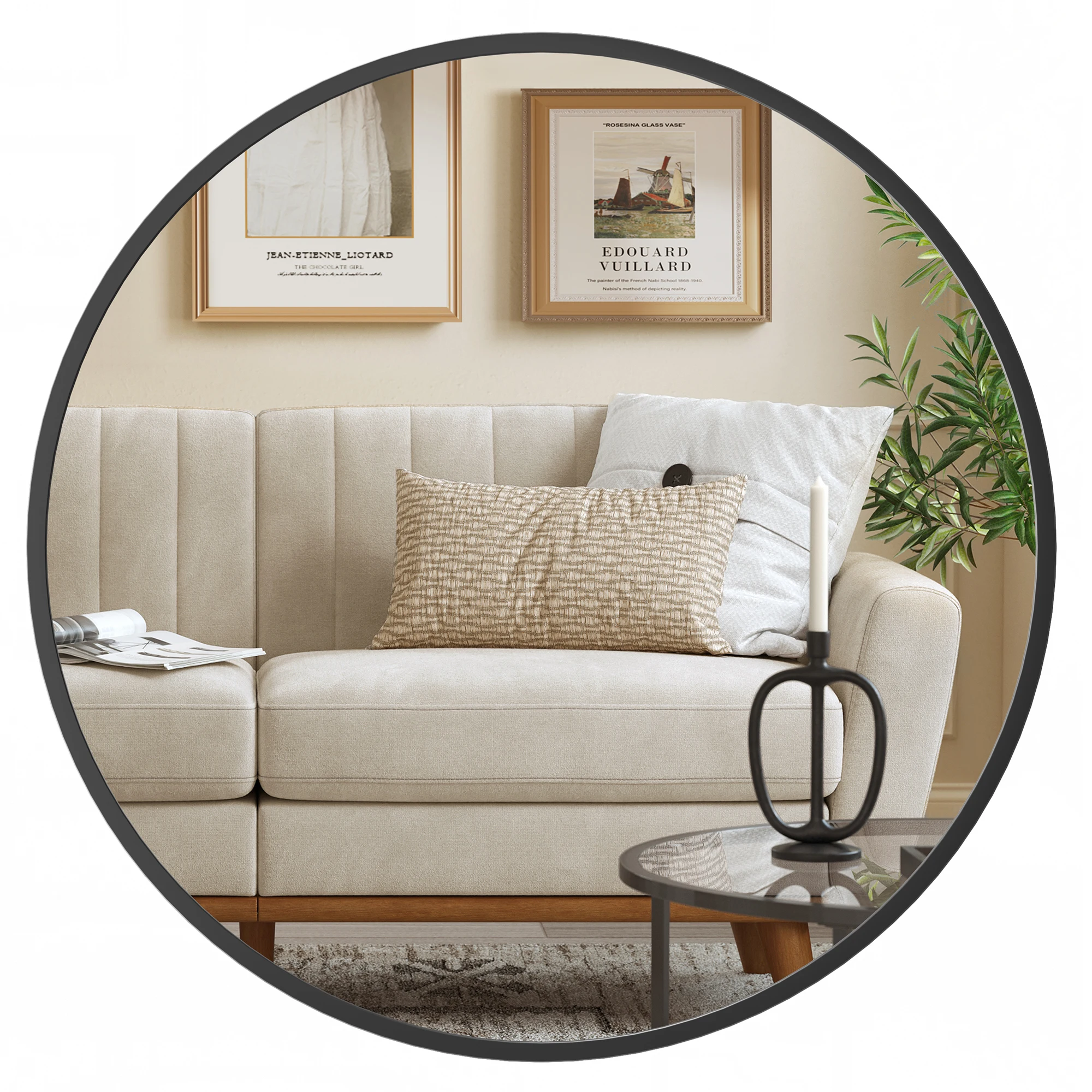 SONGMICS Wandspiegel, Spiegel rund, Ø 40,7 cm Badezimmerspiegel, Metallrahmen, einfache Montage, modern, für Bad, Wohnzimmer