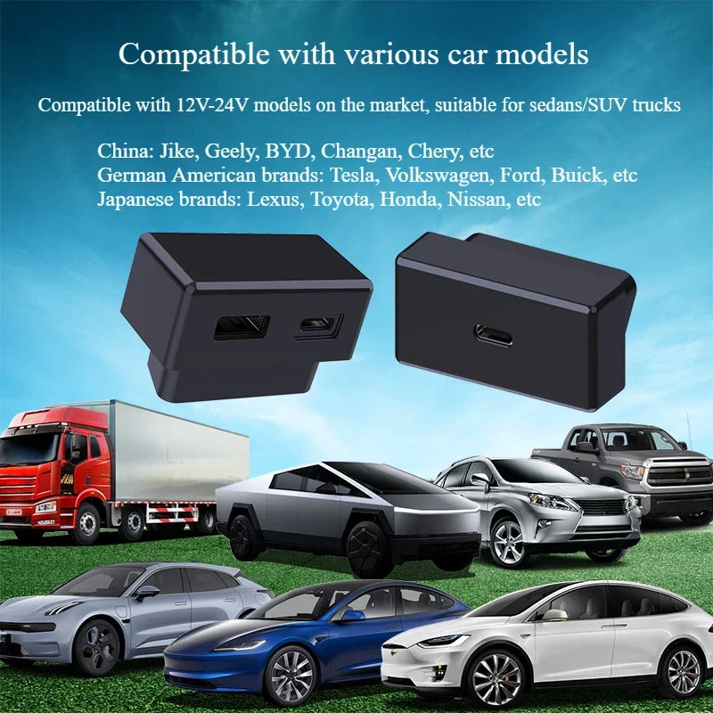 Auto-OBD-Ladegerät-Buchse, 12 V-14 V, Fahrzeugkompatibilität, schnelles Aufladen, versteckte Dock-Dockingstation, Zubehör für Limousine, SUV, LKW Image