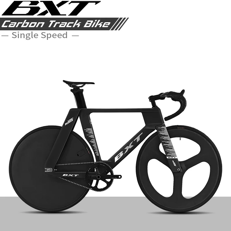 BXT Neue Carbon Fixed Gear Track Rahmen Fahrrad 700C Einzel Kettenblatt Carbon Track Bike TRC-195 mit Carbon Faser Laufradsatz Image
