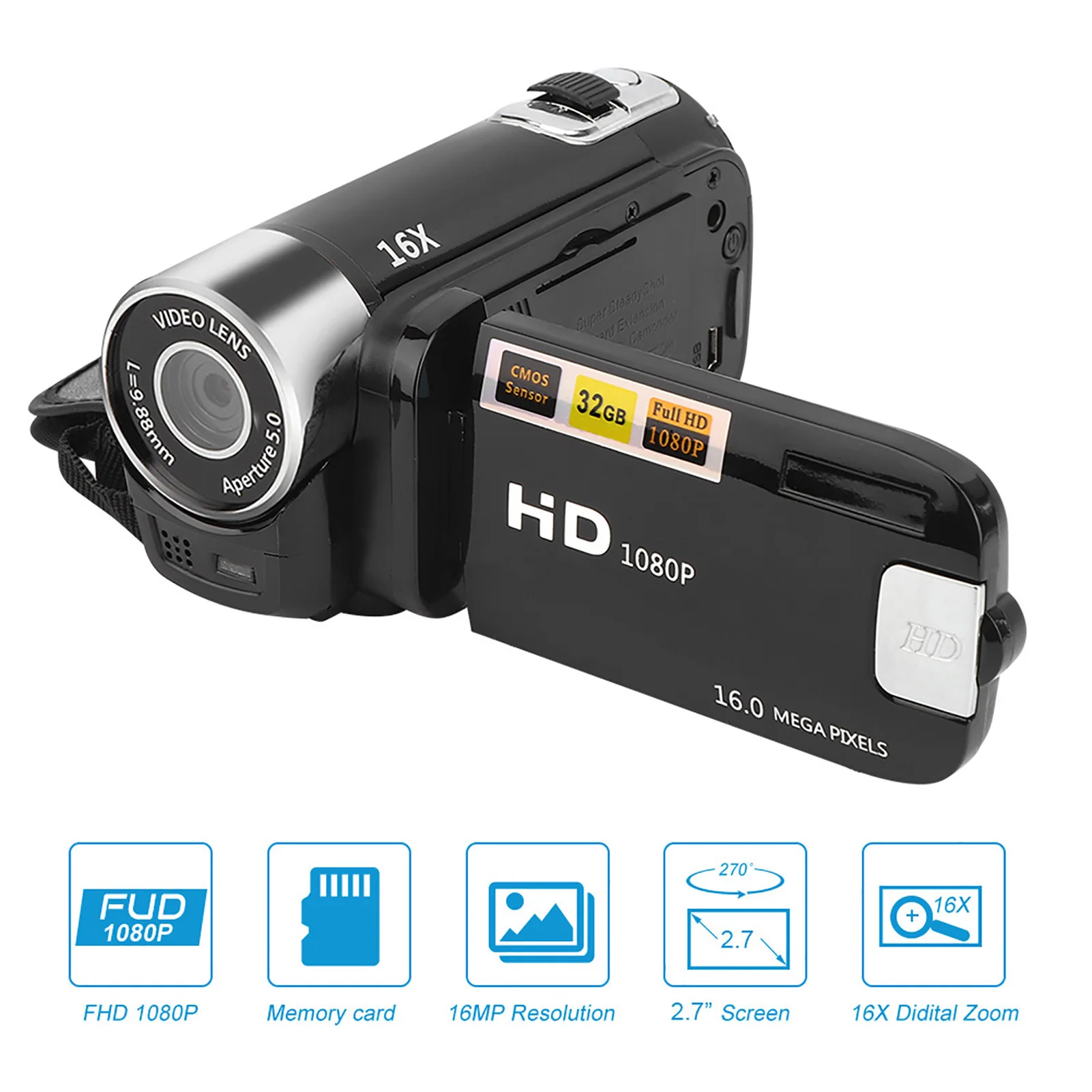 Dh‑ 90 16x Digital zoom 2,7 Zoll bunter Bildschirm High Definition Kamera Bild Video aufnahme Camcorder Image