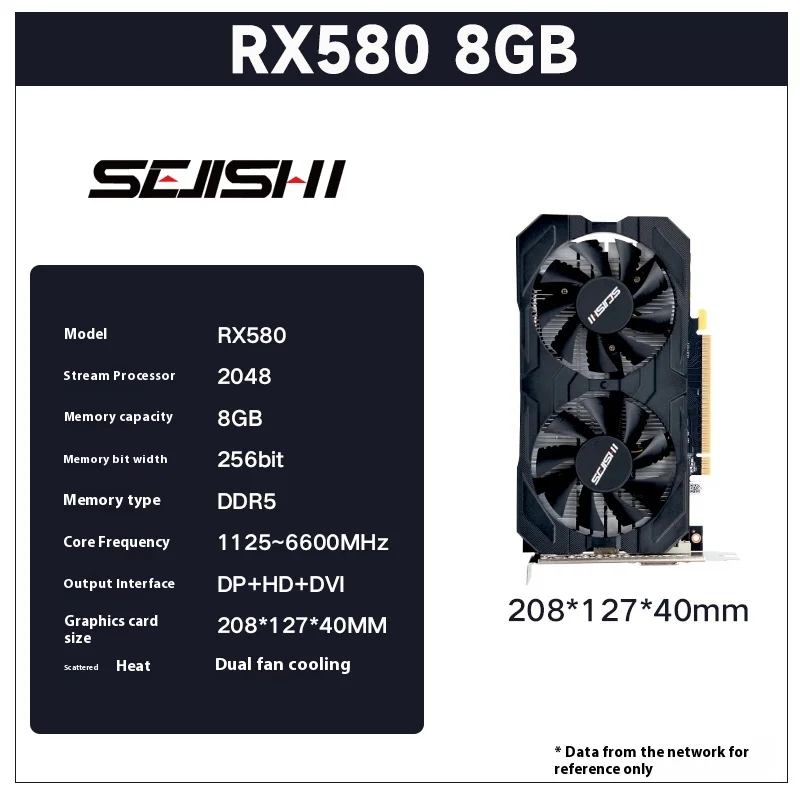 SEJISHI RX580 8G D5 Scheda grafica AMD DDR5 256bit 8GB Scheda video Scheda video AMD GPU placa de video