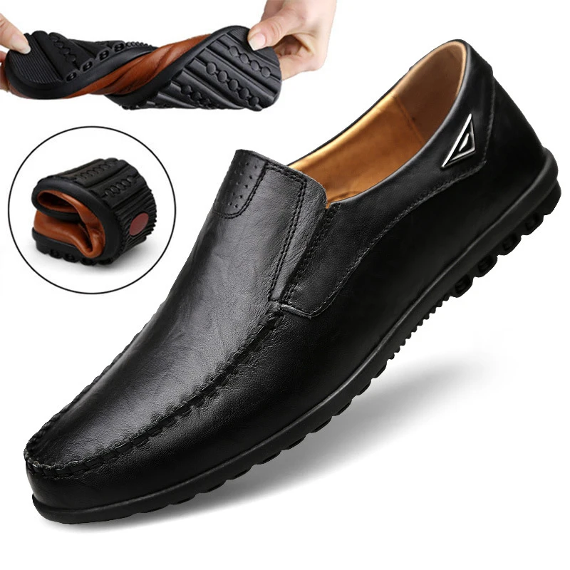 Echtes Leder Männer Casual Schuhe Luxus Marke 2025, Herren Loafer Mokassins Atmungsaktive Slip Auf Schwarz Driving Schuhe Plus Größe 37-47