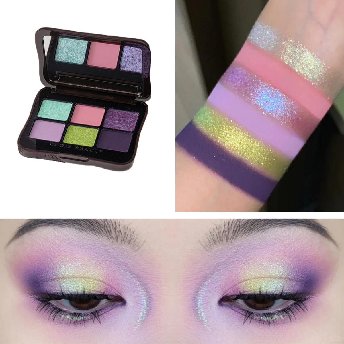CHOIZ BEAUTY 6-Farben Lidschatten Grün Chamäleon Schmetterling Matt Hochpigmentierter Schimmernder Augenschatten Schwarz Halloween Gothic