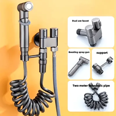 Stainless Steel Handheld Bidet Sprayer Set with Dual-Mode Nozzle Bathroom Cleaning Toilet Spraying Wall-Mounted Modern Chrome