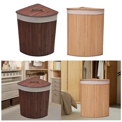 Corner Bamboo Laundry Basket Dirty Clothes Hamper Foldable Washing Basket for Bathroom Nursery Home Living Room Playroom