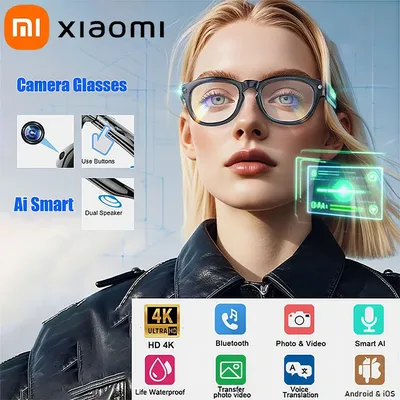Xiaomi AI Smart Glasses 4K HD Camera Wearable Mini Camera Bluetooth Call Voice Assistant Control Smart Sports Camera Glasses