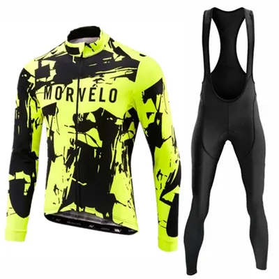 Morvelo Autumn Cycling Jersey Set Men Long Sleeve Bike Clothing MTB Uniform Maillot Ropa De Ciclismo Sports Bicycle Bib Pants
