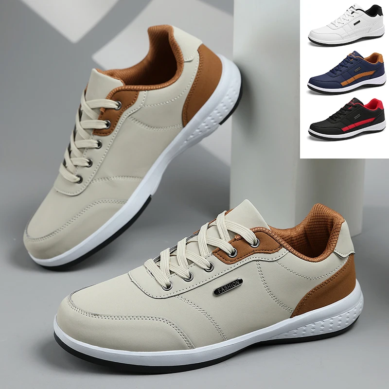 New Men's Walking Shoes Four Seasons Waterproof Hiking Casual Sports Shoes Non-Slip Breathable Leather Men's Tennis Sports Shoes