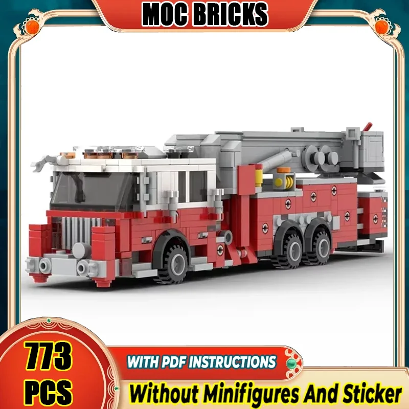 Brandbekämpfendes Fahrzeug, Moc-Bausteine, Feuerwehrauto, Turmleiter, Modellbau, Technologie, modulare Blöcke, Bau, Spielzeug, Geschenk Image