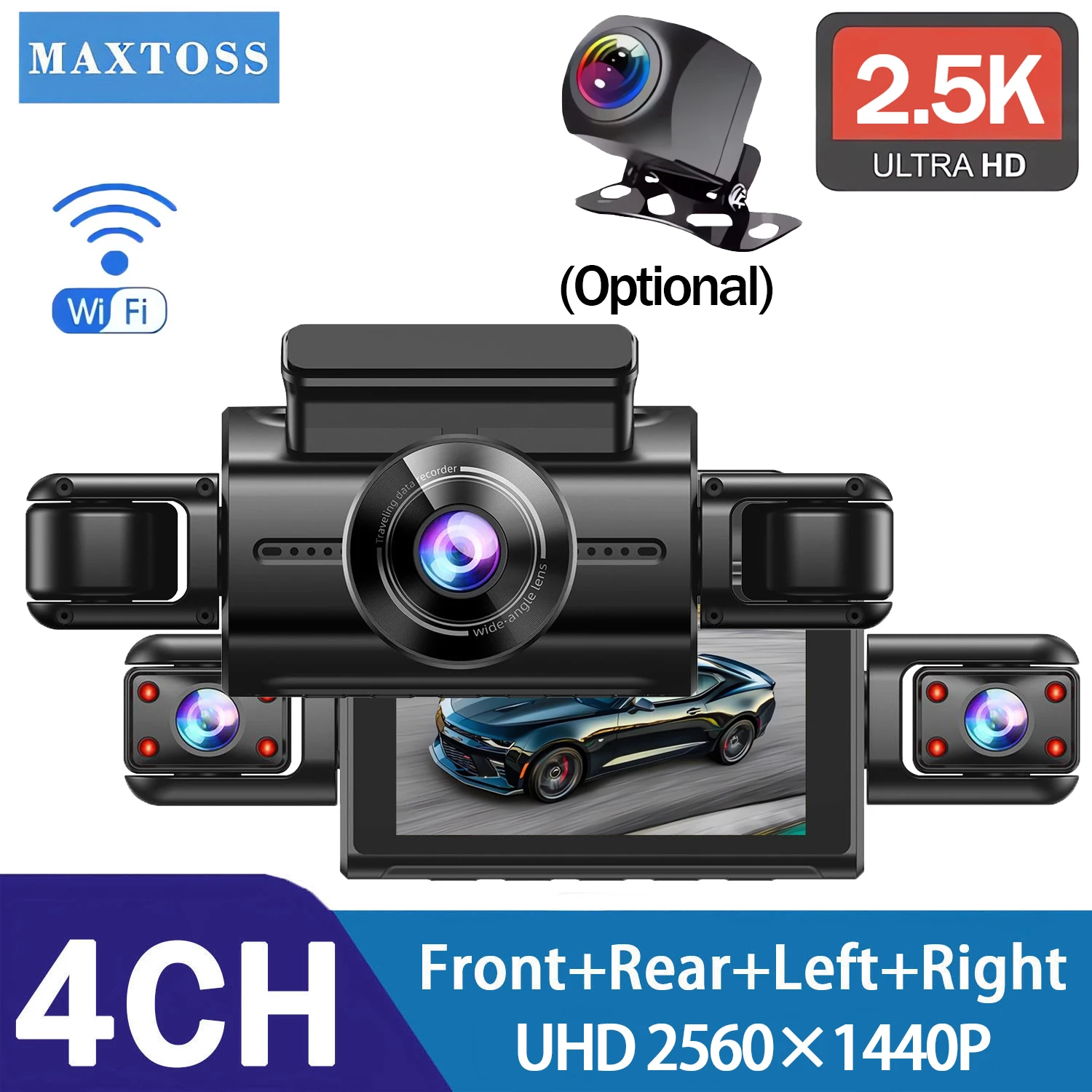 2,5 K 4 Objektiv 360 Grad Dash Cam Für Autos WIFI APP Auto DVR 4-Kanal Front Kamera video Recorder Rückansicht Kamera Für Fahrzeug Image