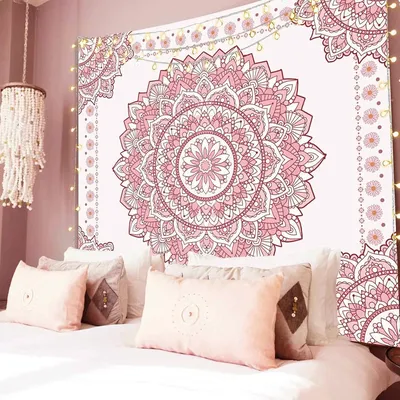 Boho Pink Mandala Wall Tapestry for Bedroom,Room Decor for Teen Girls, Art Floral Wall Hanging for College Dorm