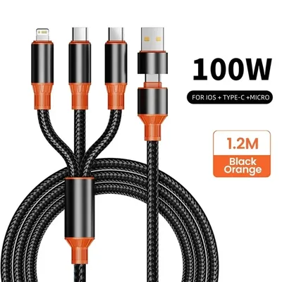 100W 3 in 1 USB Cable Type C Fast Charging Phone Charger Data Cord For iPhone 15 Samsung Xiaomi Huawei USB C Quick Charge Cable