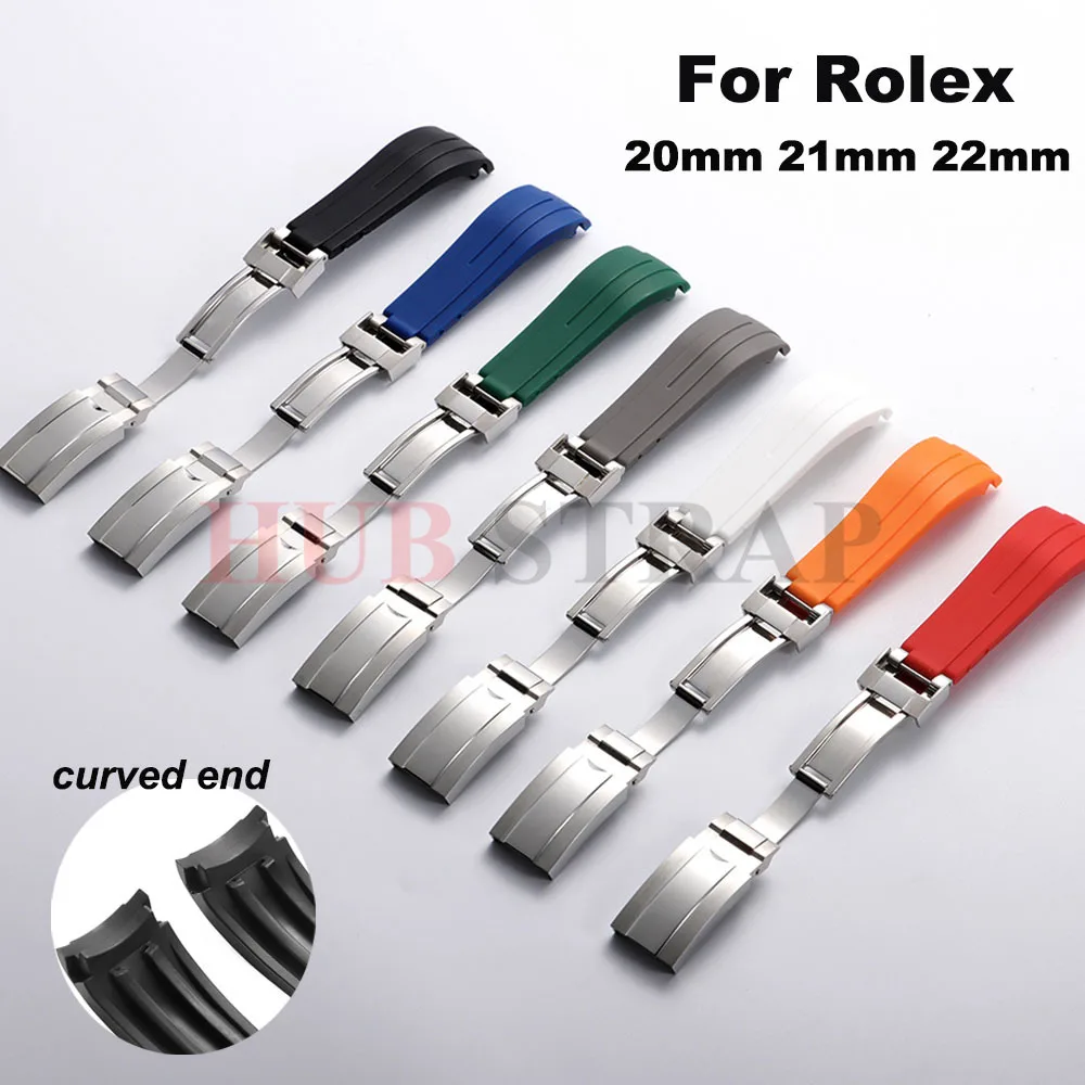 20 21 22 mm weiches Silikonarmband, gebogenes Gummiarmband für Rolex, Herren und Damen, Sportarmband, Faltschließe, Armband, Uhrenarmband Image