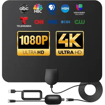 TV Antenna Indoor for All Smart TV Long Range 900 Miles,4K 1080p Smart TV Signal Reception Signal Amplifier 16ft HDTV Coax Cable