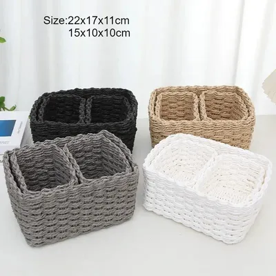 3pcs Hand-woven Storage Basket Home Desktop Sundries Cosmetics Storage Basket Living Room Clothing Sundries Toy Storage Basket