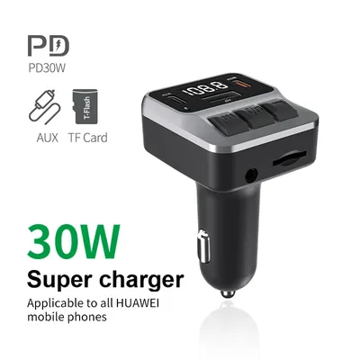 New PD multifunctional car bluetoothtransmitter,supportsAUX TF Card 2 Ports UsB Type C Fast Charger Quick 3.0Car Phone Samsung