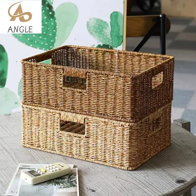 Square Woven Storage Basket Hand Weaving Kitchen Cabinet Household Wardrobe Toy Laundry Basket Bathroom Anti-sepsis, Anti Mould