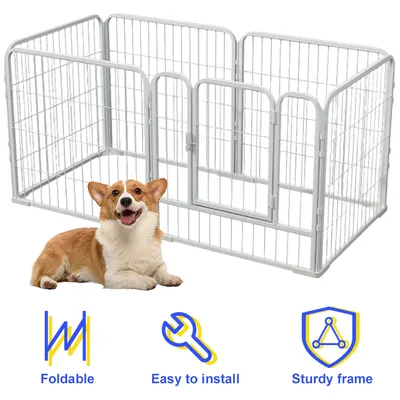 6 Panels Puppy Kennel Cage Foldable Metal Barrier Playpen Dog Exercise Fence Pet Kennel House For Dog Cat Rabbit Pet Exercise