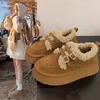 Weiche runde Kopf-Winterschuhe für Damen, lässige Plateau-Schneestiefel, flacher Boden, Fleece, warme Mode, bequeme Schuhe