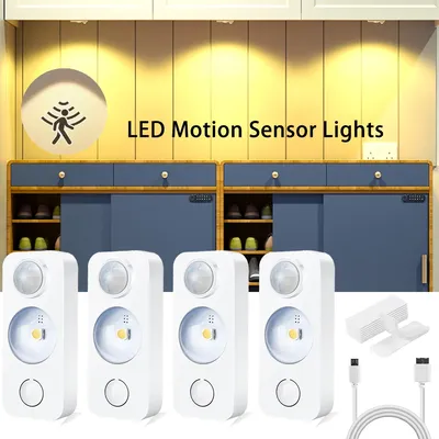LED Motion Sensor Lights Dimmable LED Under Cabinet Light Rechargeable LED Closets Lights Wardrobe Bathroom Lighting Night Light