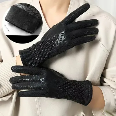 New Autumn Winter Cycling Gloves Snake Skin Pattern Fashionable Touch Screen Short Velvet Warm Gloves Outdoor Camping Bicycles
