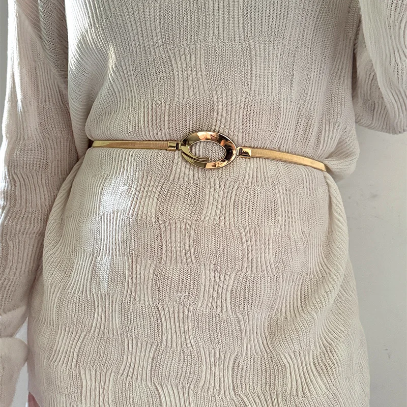 Neue Elegante Metall Elastische Frauen Gürtel Gold Silber Buchstabe G Dünne Dünne Kleid Taille Gürtel Damen Weibliche Bündchen Straps Für Kleid