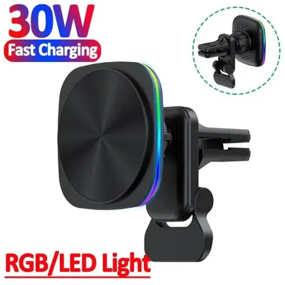 RGB Magnetische Auto Telefon Halter Stehen 30W Drahtlose Ladegerät Auto Halterung Für iPhone 16-12 Pro Max Auto schnelle Ladestation Macsafe