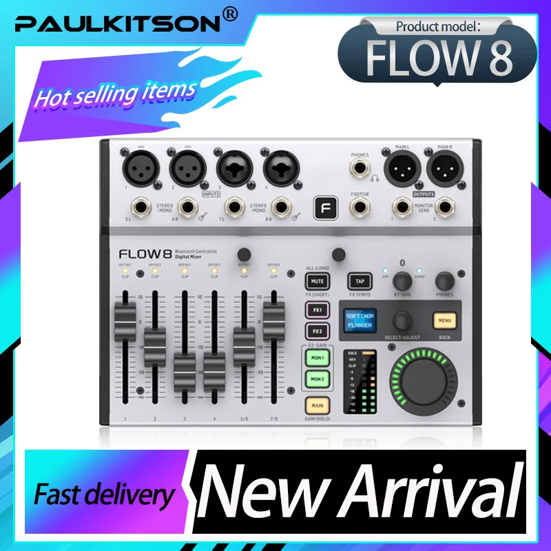 FLOW8 8-Kanal Digitalmixer mit Bluetooth-Audio und App-Steuerung, 60 mm-Kanal-Fader, 2 FX-Prozessoren und USB-Audio-Interface Image