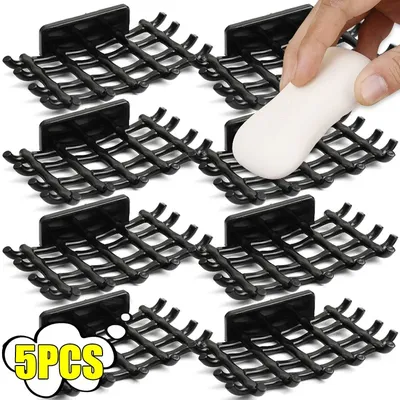 1/5x Soap Bar Holder for Shower Wall Mounted Soap Drain Holder with Hooks Self-Adhesive Storage Dish Bathroom Kitchen Racks