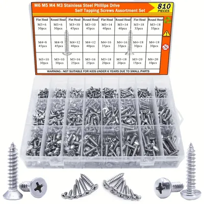 304 Stainless Steel Wood Screws Assortment Kit M3 M4 M5 M6 Self Tapping Screws Set Phillips Truss Flat Head for Deck Drywall Met