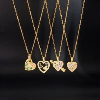 Luxury Romantic Zircon Love Heart Pendant Necklaces for Women Stainless Steel Chain Trendy Accessories Gift for Valentine's Day