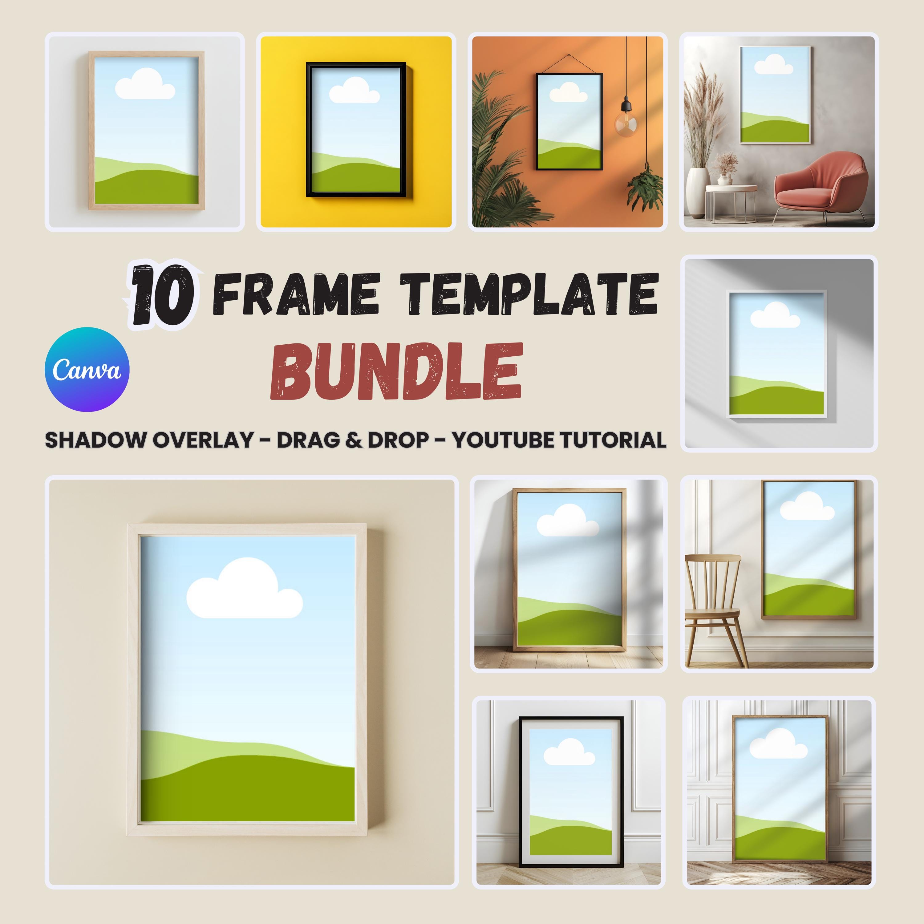Bundle di mockup di cornici / Mockup Canva / Cornice Canva / Mockup di arte murale Canva / Modello di cornice Canva / Cornice mockup in legno / Modell