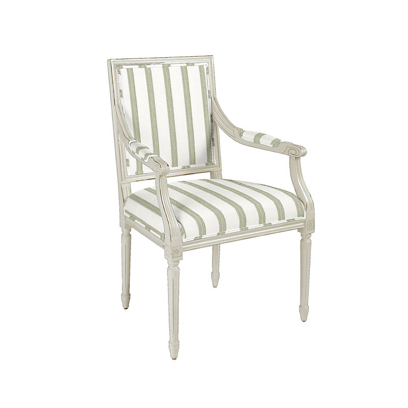 Limited Louis XVI Square Arm Chair - Motley Green and Gray Over White Finish - Ballard Designs