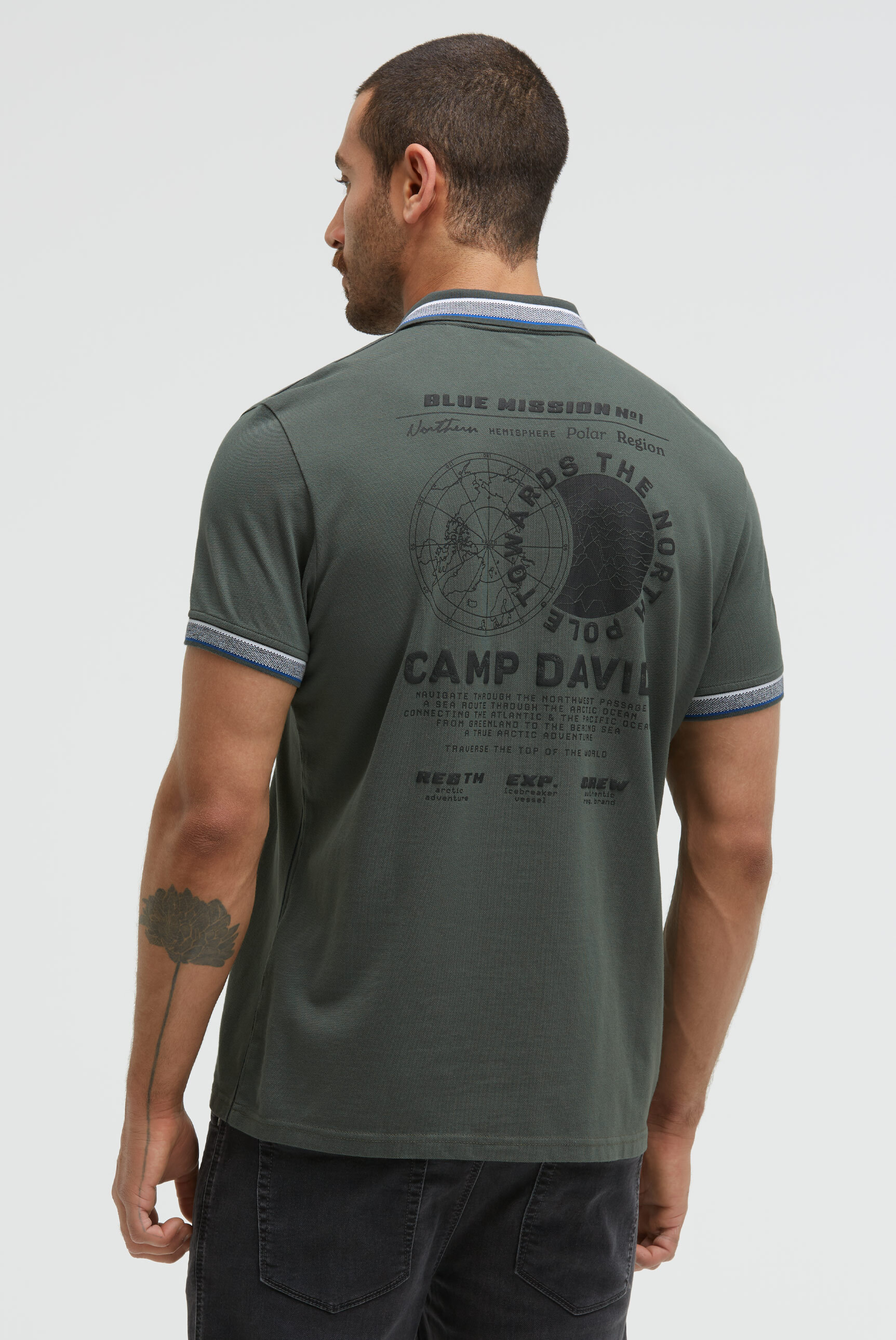 Poloshirt CAMP DAVID, Herren, Gr. XL, schwarz forest, Material: 100% Baumwolle, bedruckt, regular fit normal, eingesetzt Bündchen, Shirts, aus Baumwolle Image