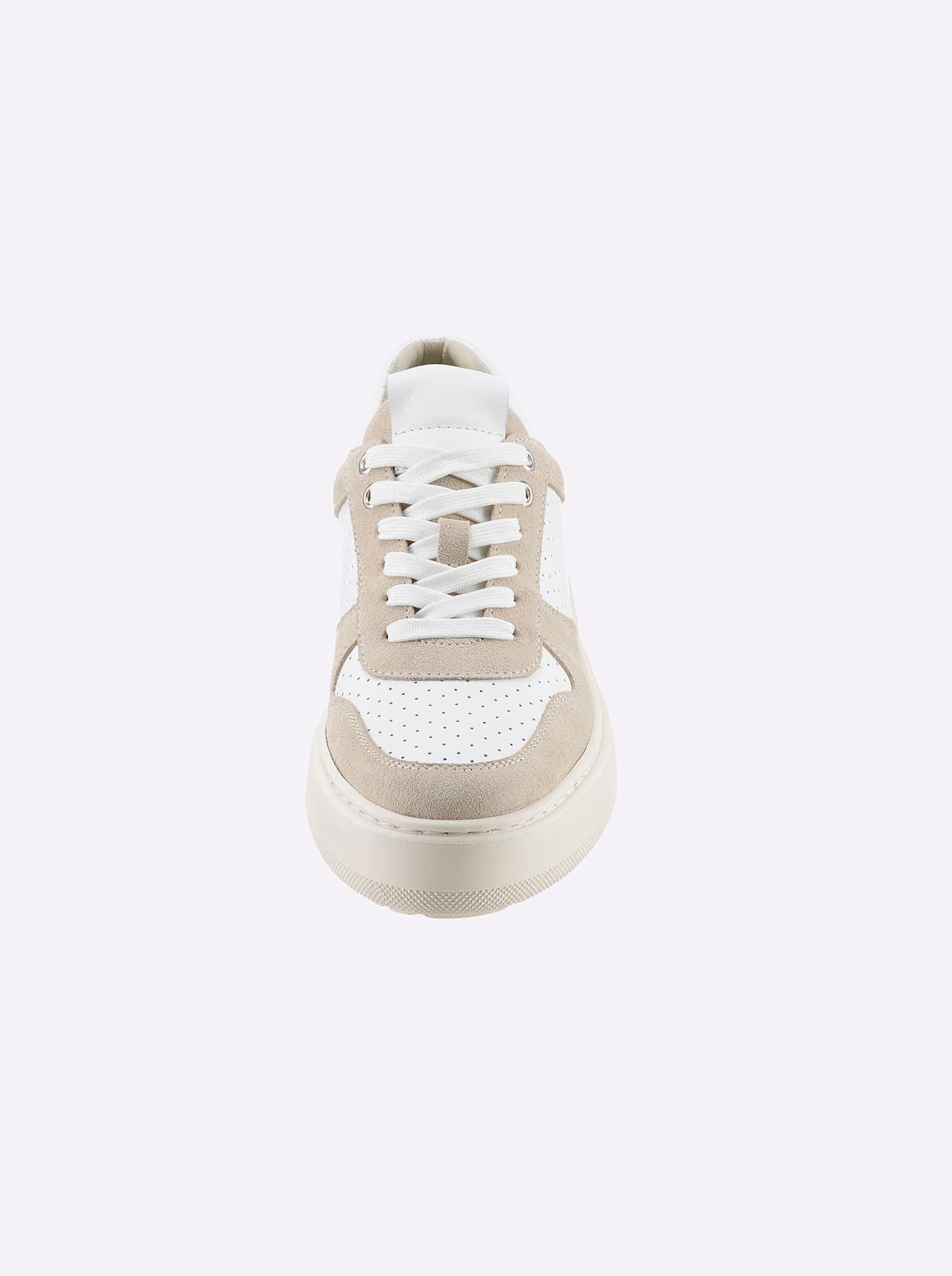 Sneaker HEINE, Damen, Gr. 39, beige (beige, weiß), Glattleder, Leder, Rindsleder, Veloursleder, Schuhe