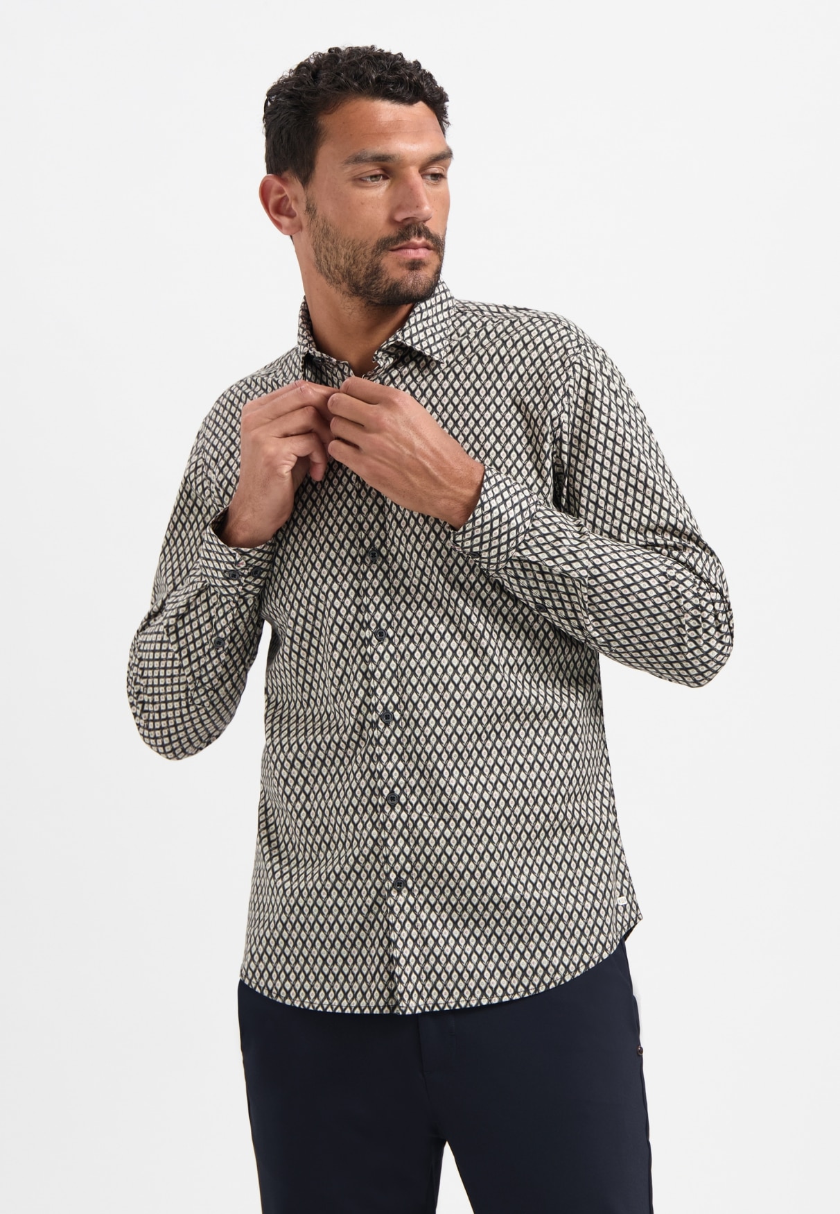 Langarmhemd NO EXCESS "No Excess Stretchhemd mit Print", Herren, Gr. 3XL, Normalgrößen, schwarz, 97% Baumwolle, 3% Elasthan, regular fit, Hemden Image