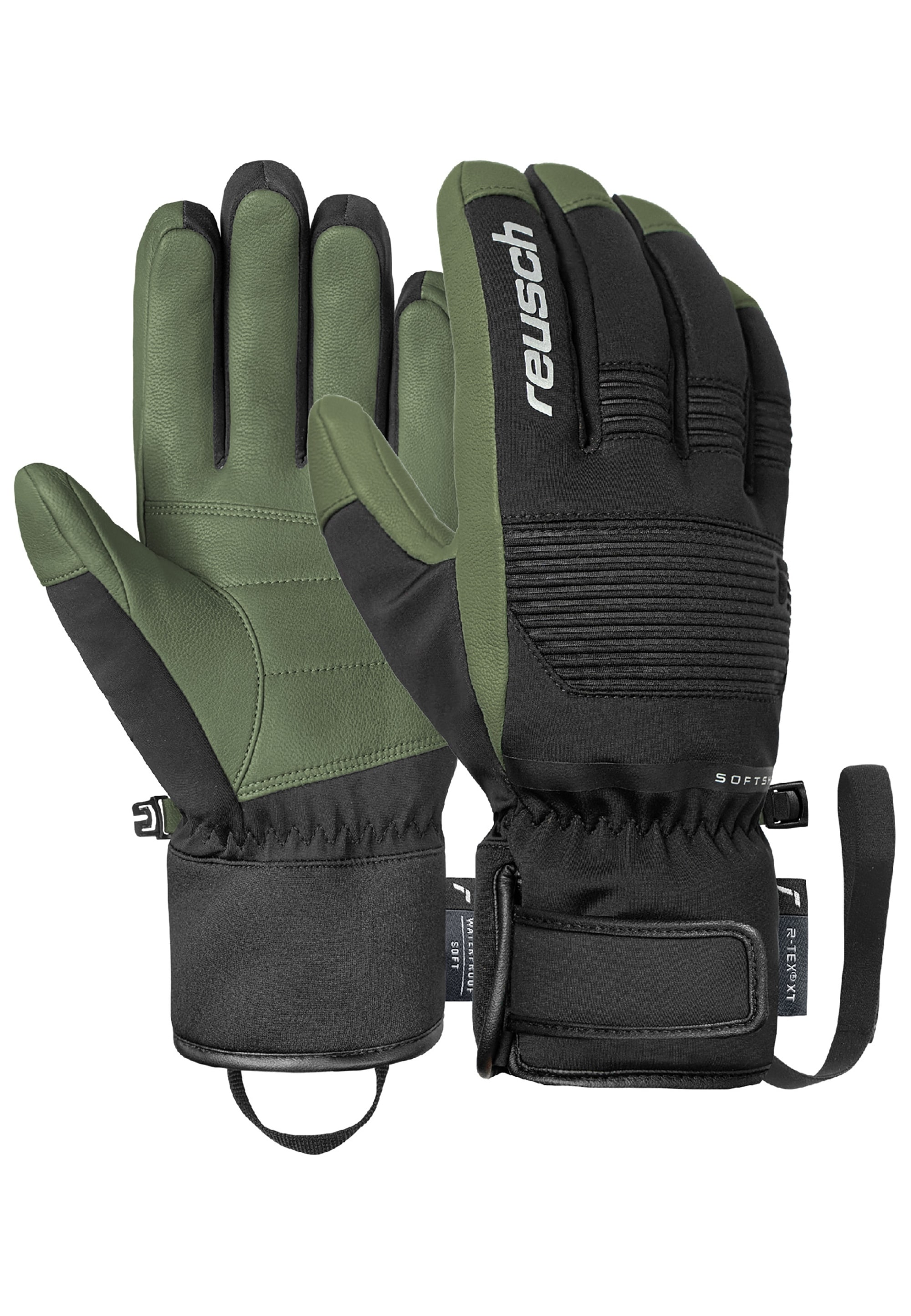 Skihandschuhe REUSCH "Andy R-TEX XT", Damen, Gr. 10, olivgrün, schwarz, 46% Polyester, 25% Polyamid, 25% Ziegenleder, 4% Elasthan, unifarben, Handschuhe, sehr warm,wasserdicht,atmungsaktiv