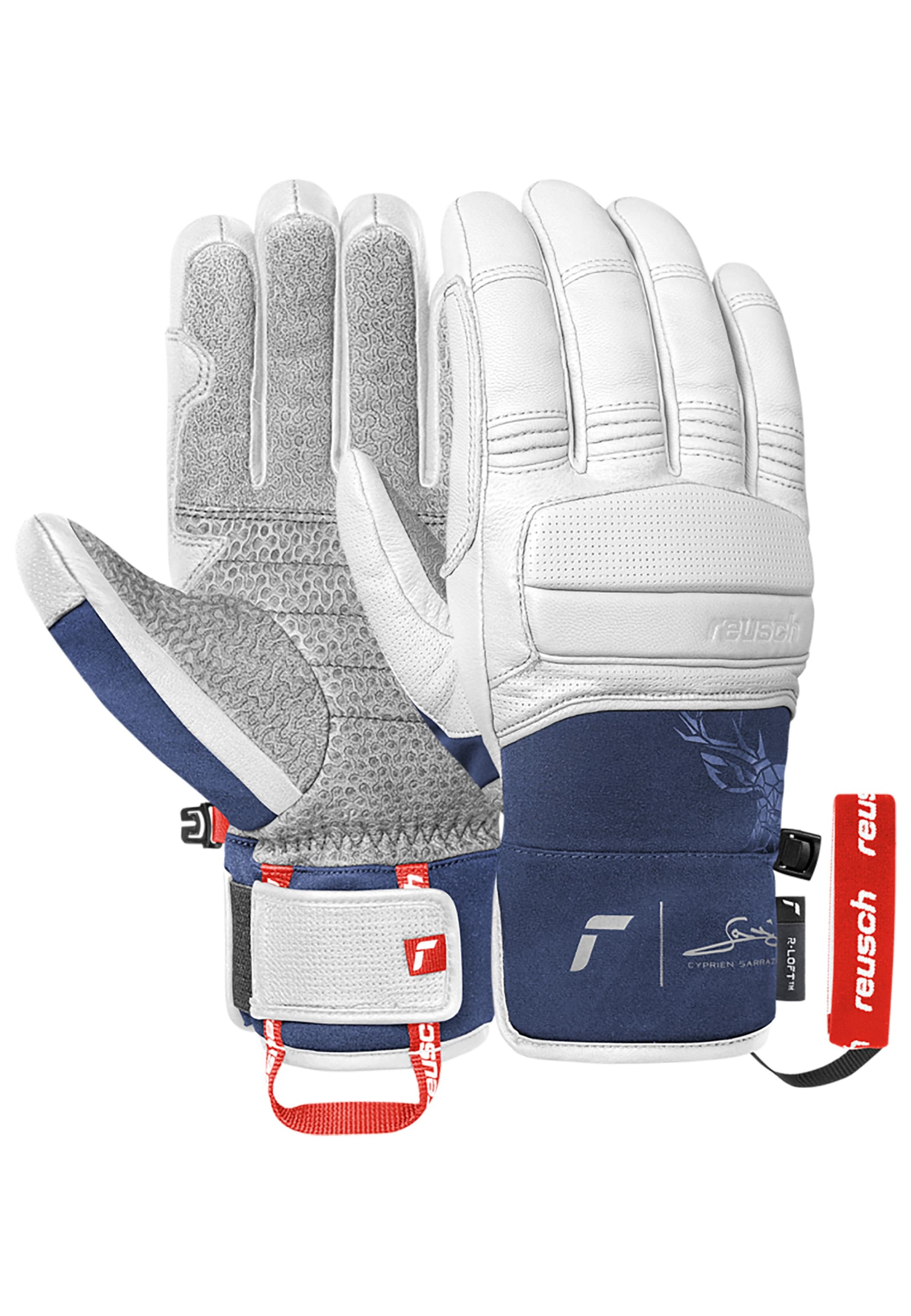 Skihandschuhe REUSCH "Cyprien Sarrazin", Damen, Gr. 10, weiß, blau, 60% Polyester, 40% Ziegenleder, mehrfarbig, Handschuhe, Extra warm, winddicht, extra atmungsaktiv Image