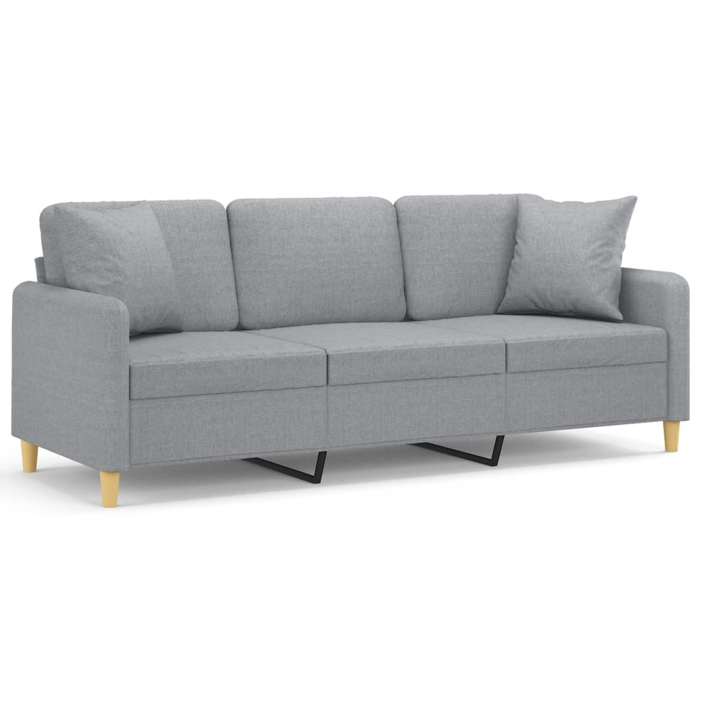 vidaXL 3-Sitzer-Sofa mit Zierkissen Hellgrau 180 cm Stoff Image