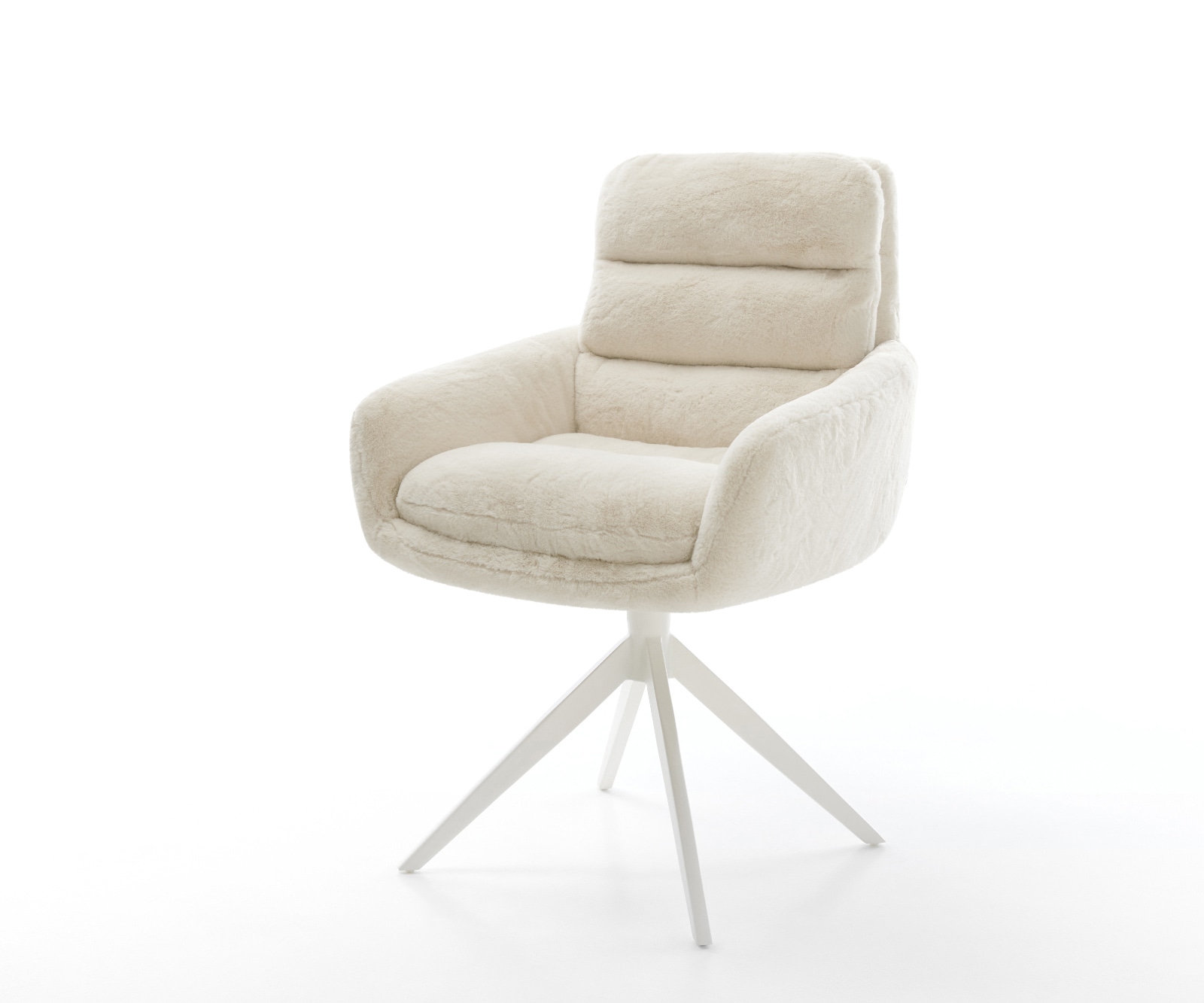 DELIFE Drehstuhl Abelia-Flex mit Armlehnen Plüsch Creme-Weiß Kreuzgestell breit Weiß 360° drehbar Wippfunktion, Esszimmerstühle Image