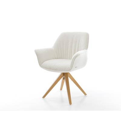 DELIFE Drehstuhl Keila-Flex mit Armlehnen Bouclé Soft Beige Holzgestell kantig Natur 180° drehbar, Esszimmerstühle Image