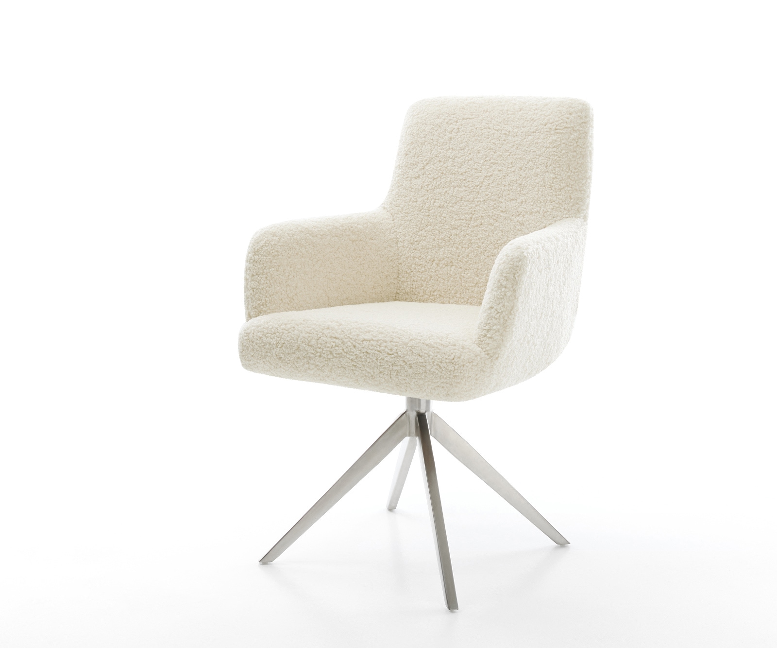 DELIFE Drehstuhl Heira-Flex mit Armlehnen Teddystoff Beige Kreuzgestell breit Edelstahl 360° drehbar Wippfunktion Taschenfederkern, Esszimmerstühle Image